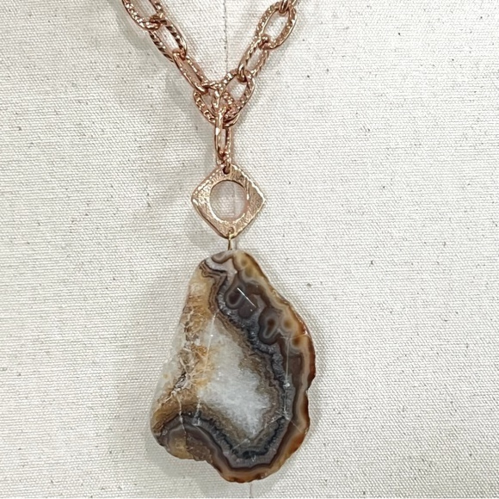 NWT Sheila Fajl Oversized Agate Pendant Necklace w/ Rose Gold-Tone Chain